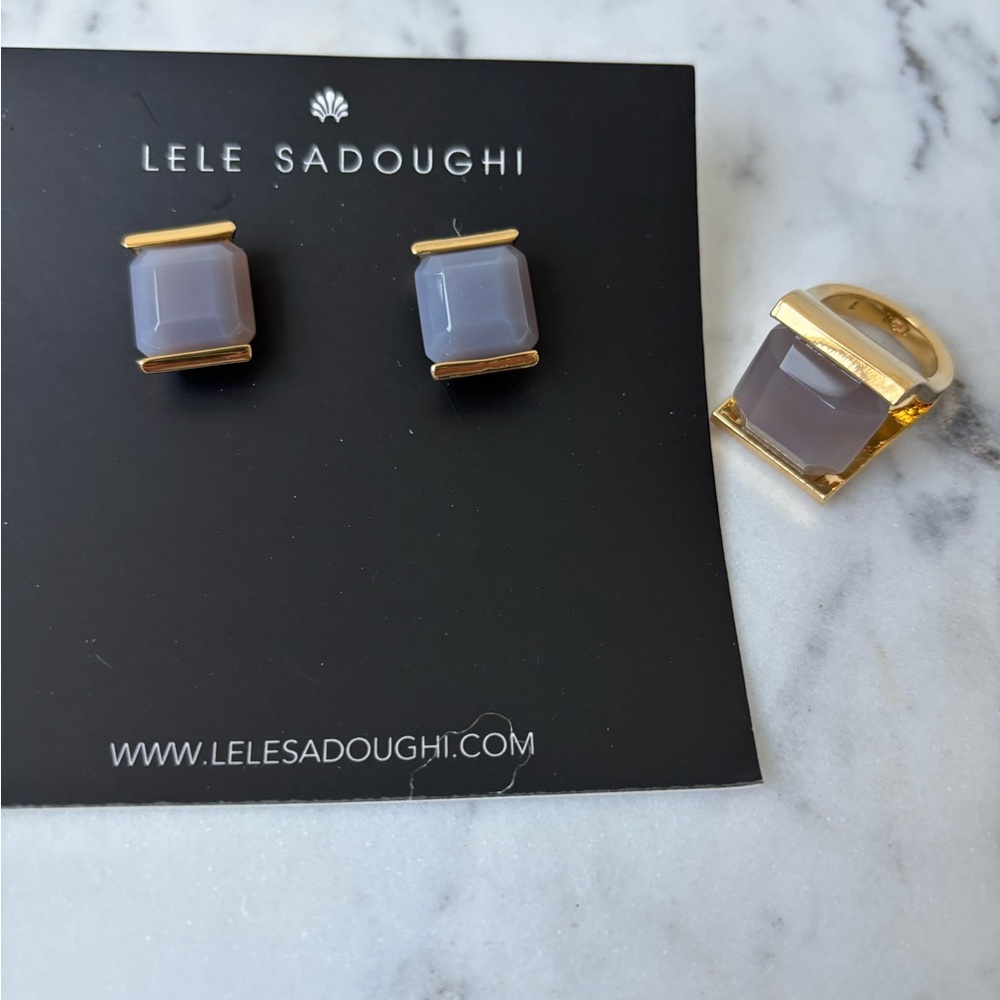 Lele Sadoughi Gray and Gold earrings ring  Jewelry Set